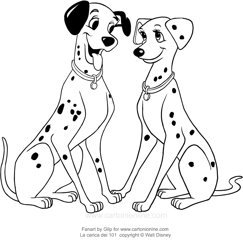 Desenho de Pongo e Perdita dos 101 Dlmatas para impresso e colorir