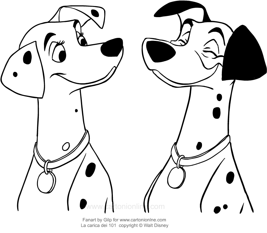 Desenho de Pongo e Perdita dos 101 Dlmatas (o rosto) para impresso e colorir