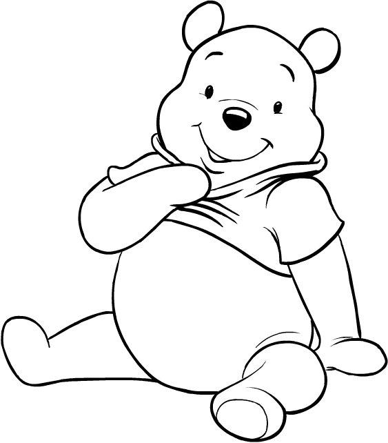 Desenho de Ursinho Pooh sentado para impresso e colorir