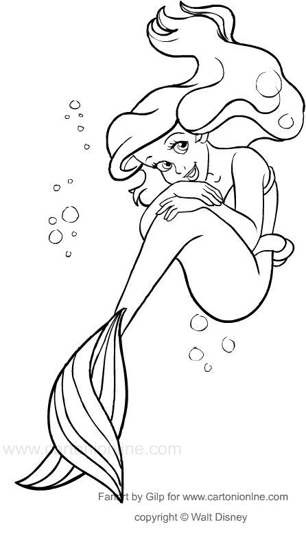 Desenho de Ariel A pequena sereia para impresso e colorir