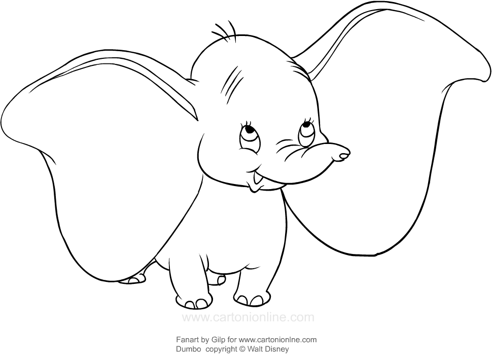 Desenho de Dumbo feliz para impresso e colorir