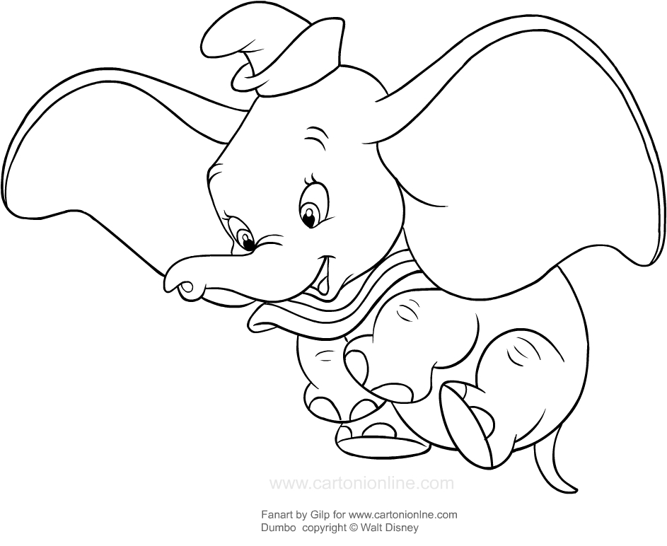 Desenho de Dumbo em vo para impresso e colorir