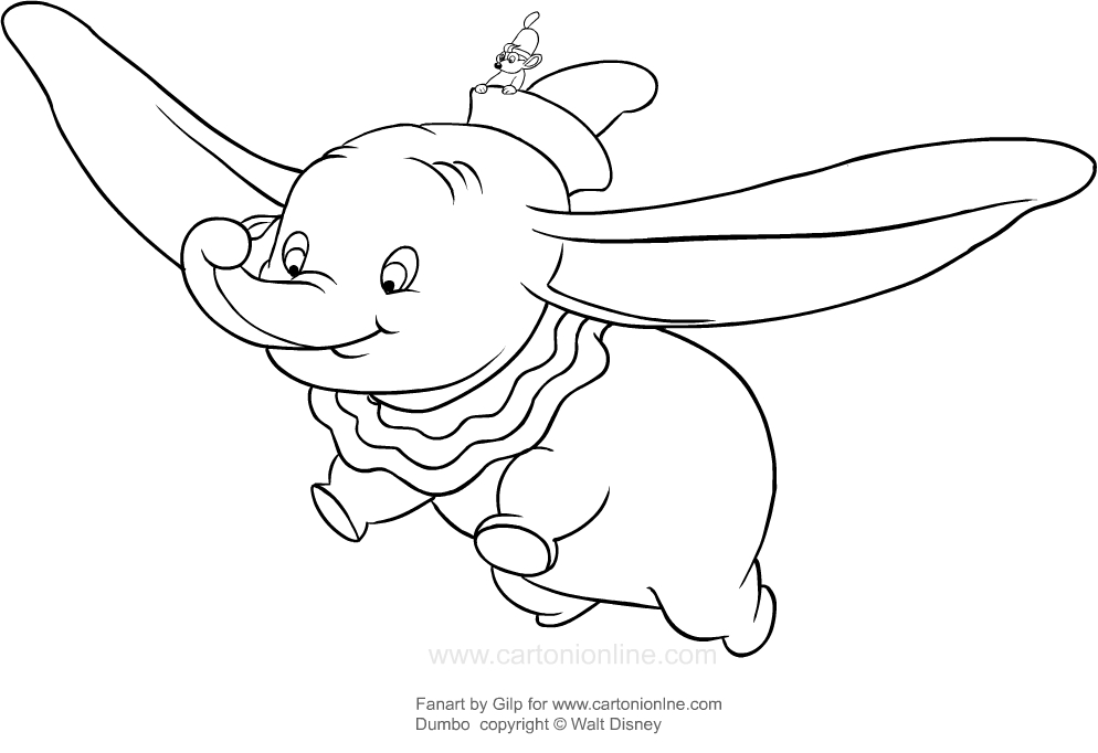 Desenho de Dumbo voando com sua caneta para impresso e colorir