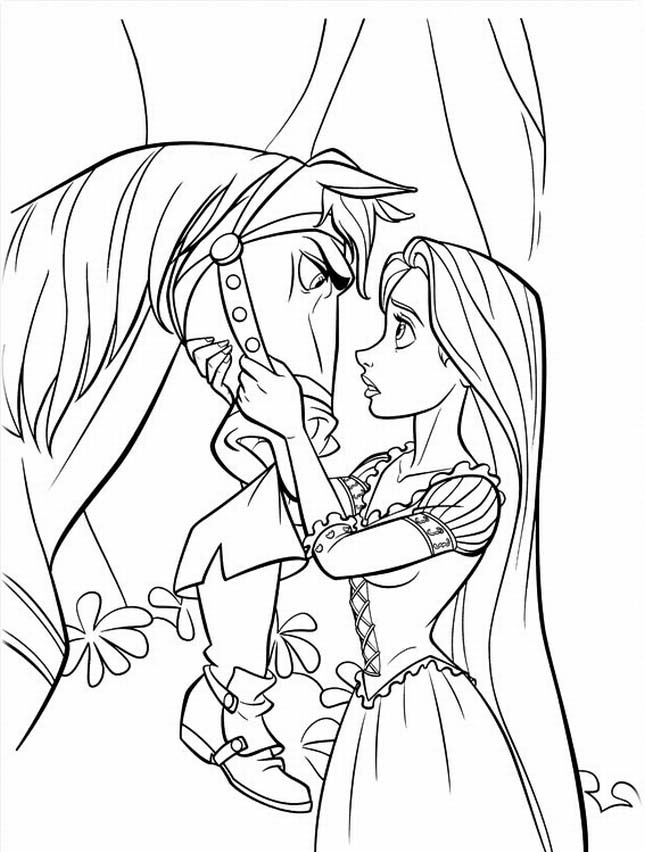 Desenho de Rapunzel falando
 com Maximus para impresso e colorir 