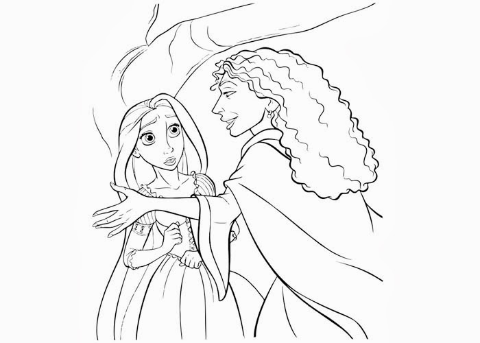 Desenho de Rapunzel e Gothel para impresso e colorir 