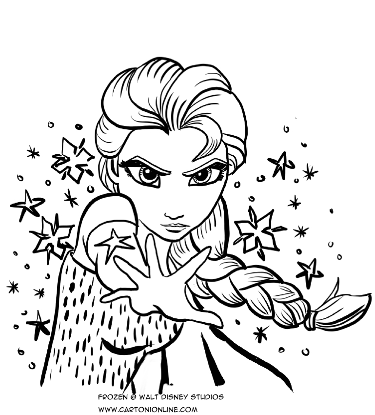 Desenho de Elsa com ou gelo que sai das mos para colorir