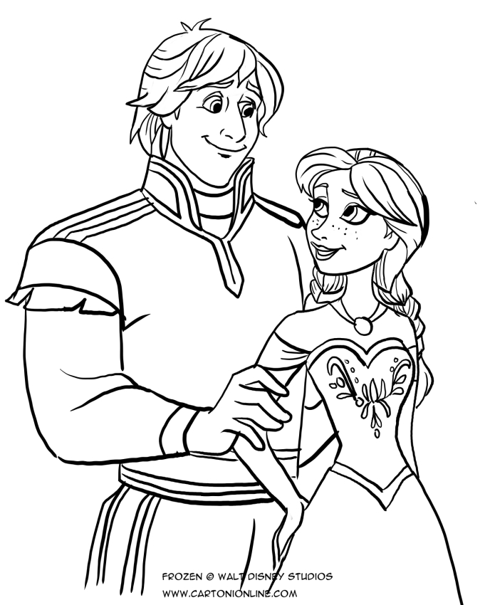 Desenho de Kristoff e Anna para colorir