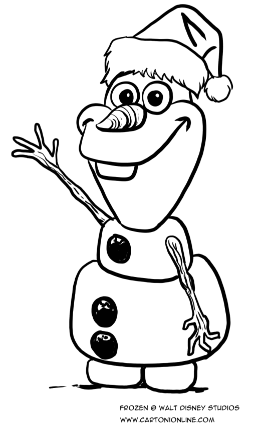 Desenho de Olaf com o bon de Natal para colorir