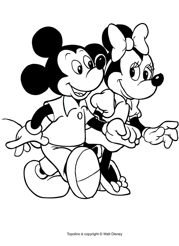 Desenho de Mickey Mouse e Minnie para impresso e colorir 