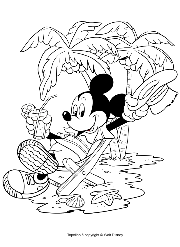 Desenho de Mickey Mouse em frias para impresso e colorir 