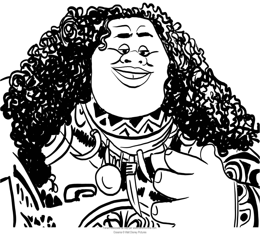 Desenho de Maui de Moana para impresso e colorir