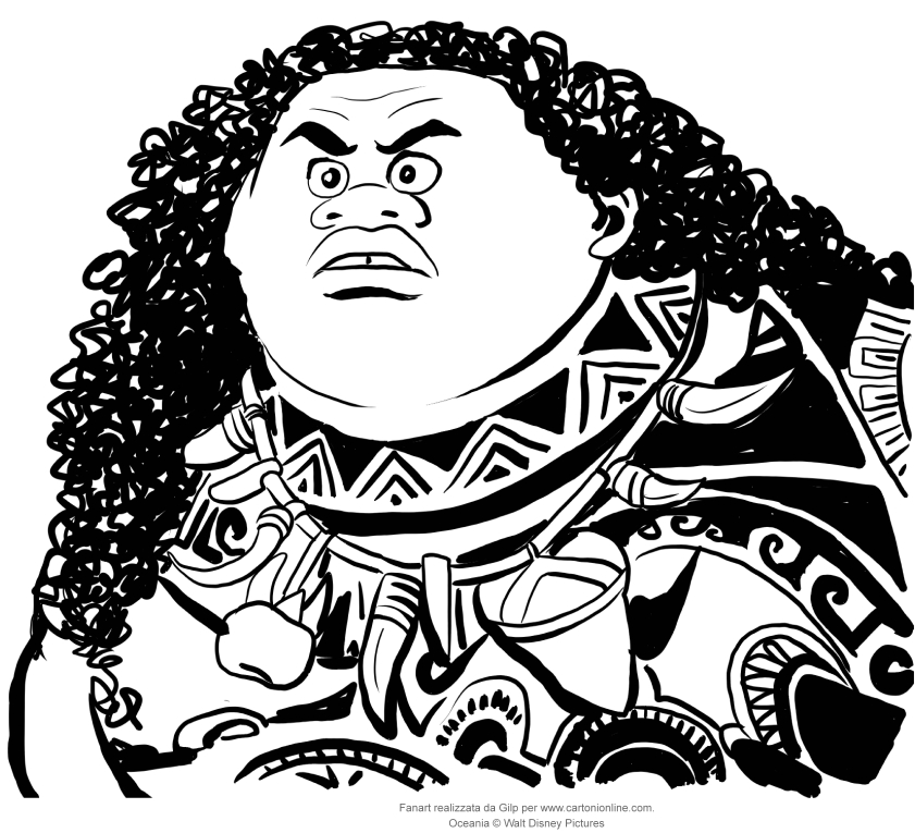 Desenho de Maui de Moana para impresso e colorir