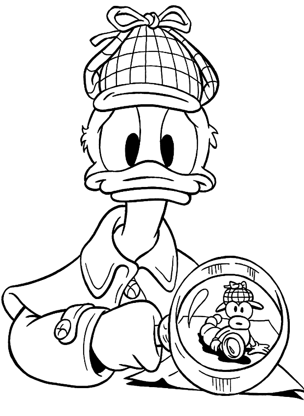 Desenho de Pato Donald detective para impresso e colorir 