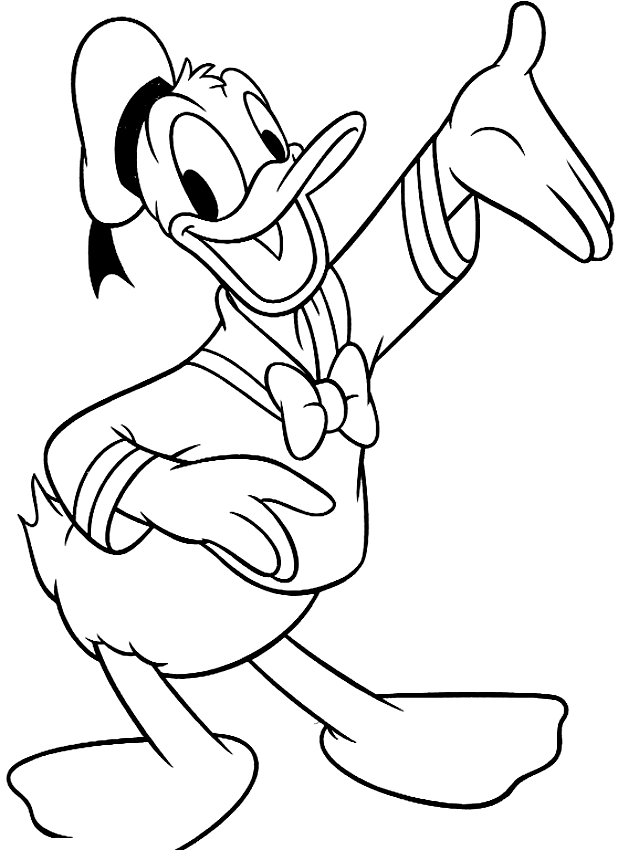 Desenho de Pato Donald, aqui estou eu para impresso e colorir 