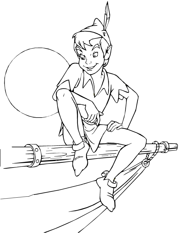 Desenho de Peter Pan acima do mastro para impresso e colorir