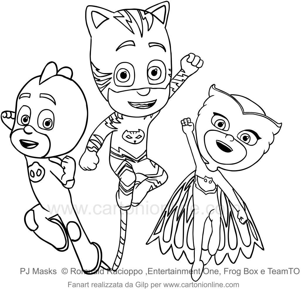 Desenho dos PJ Masks para impresso e colorir