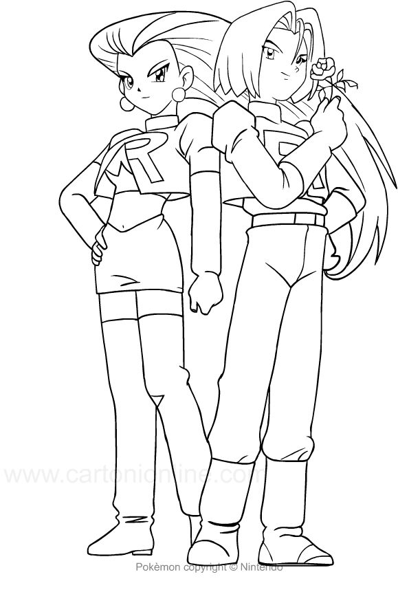 Desenho de o Team Rocket dos Pokemon para impresso e colorir