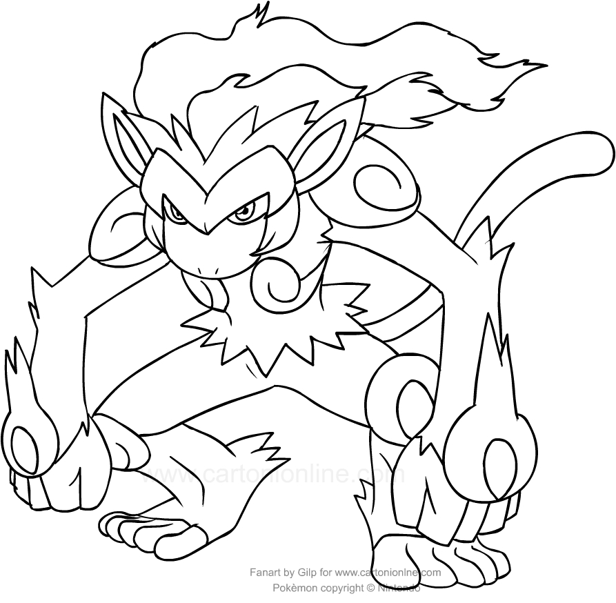 Desenho de Infernape dos Pokemon para impresso e colorir