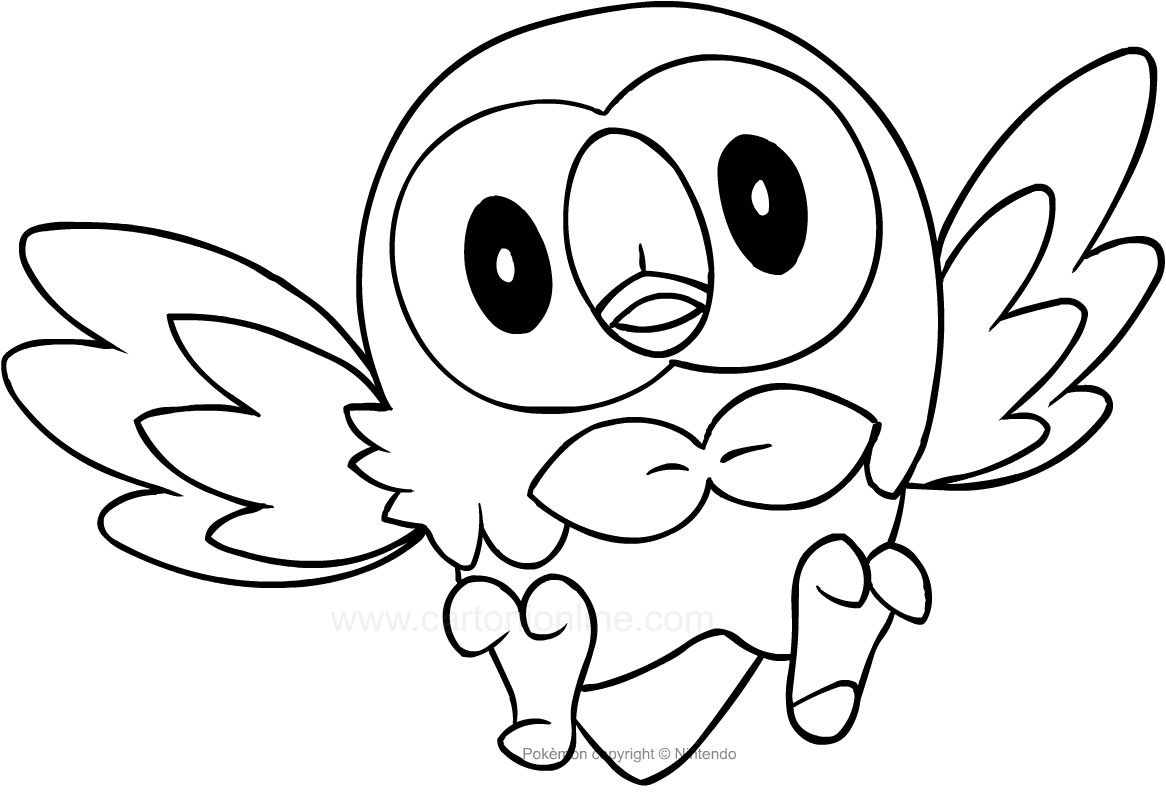 Desenho de Rowlet dos Pokemon para impresso e colorir