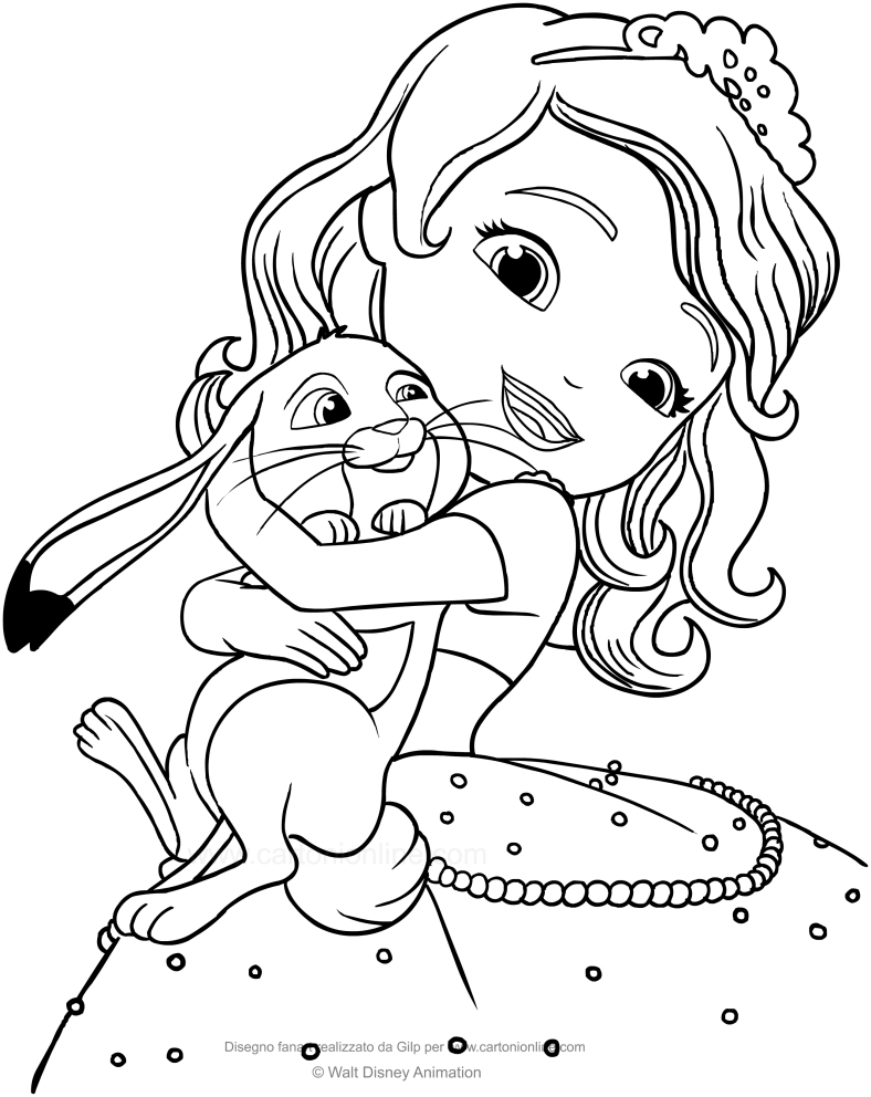 Desenho de Princesinha Sofia e Clover o coelho para impresso e colorir