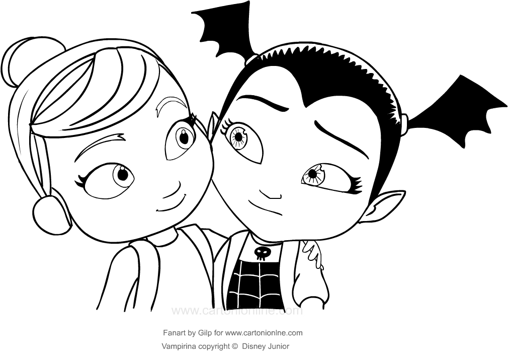 Desenho de Vampirina e su amiga para impresso e colorir