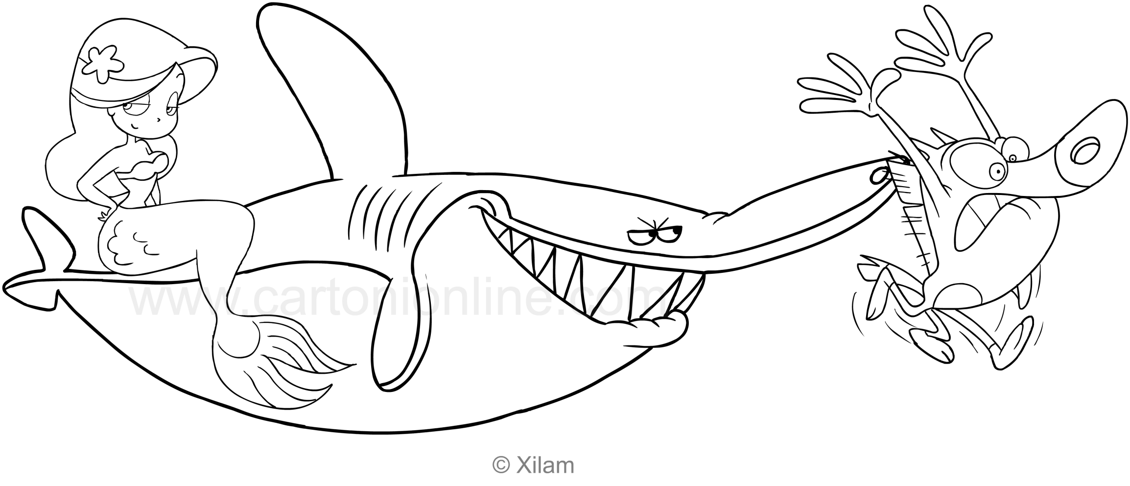 Desenho de Zig, Sharko e Marina para impresso e colorir