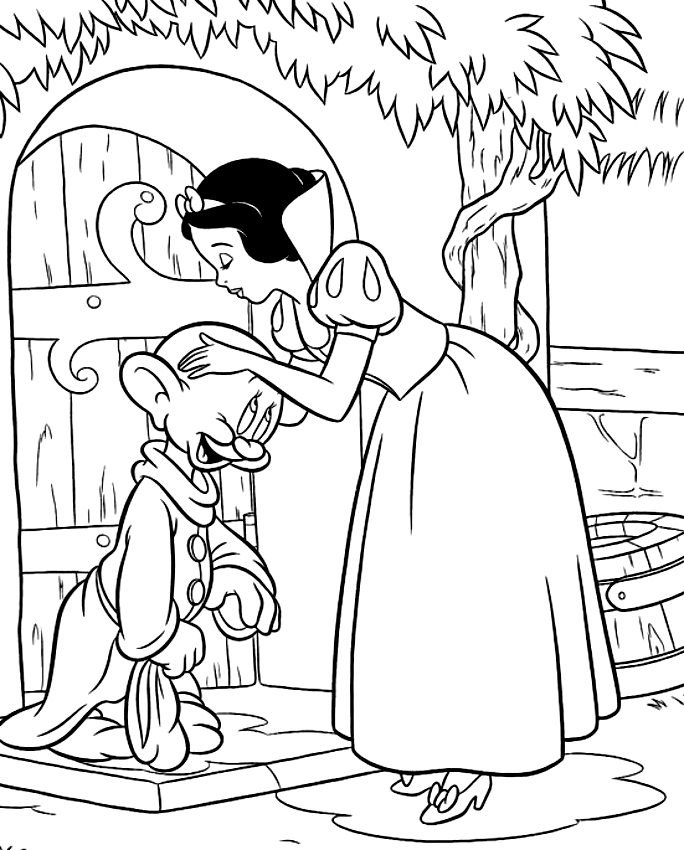 Les coloriages de Blanche Neige, embrassant Simplet  imprimer et colorier