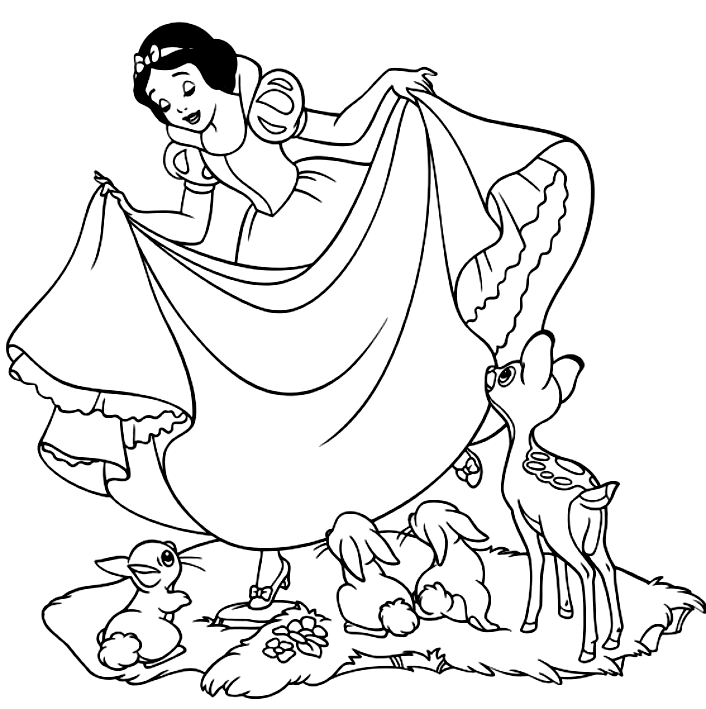 Les coloriages de Blanche Neige entre les lapins et les faons  imprimer et colorier