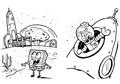 Les coloriages de Bob l'eponge e Sandy Cheeks na lua  imprimer et colorier 