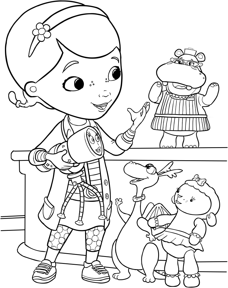 Les coloriages de Docteur la peluche avec l'infirmire Hallie, Toufy le dragon et Cline McStuffins