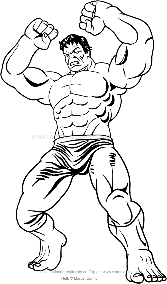 Les coloriages de Hulk avec les bras levs  imprimer et colorier