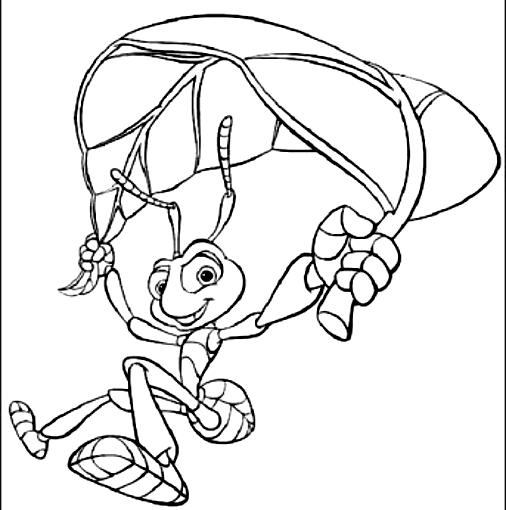 Les coloriages de Flik volant avec des feuilles (les 1001 pattes)  imprimer et colorier