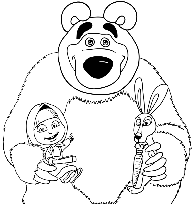 Les coloriages de Masha, l'ours Michka e le lapin