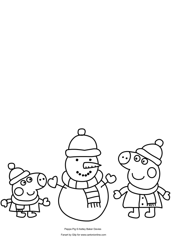 Les coloriages de Peppa Pig et George construisant un bonhomme de neige