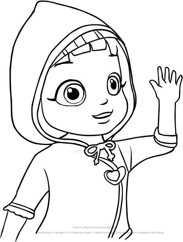 Les coloriages de Rainbow Ruby avec capuche saluant  imprimer et colorier