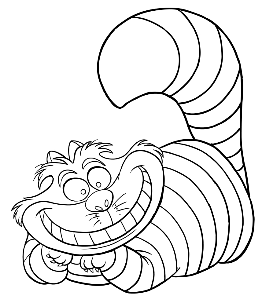 Dibujo de el Gato de Cheshire di Alicia en el pas de las maravillas, para imprimir y colorear
