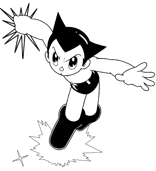 Dibujo de Astroboy y su poder explosivo para imprimir y colorear