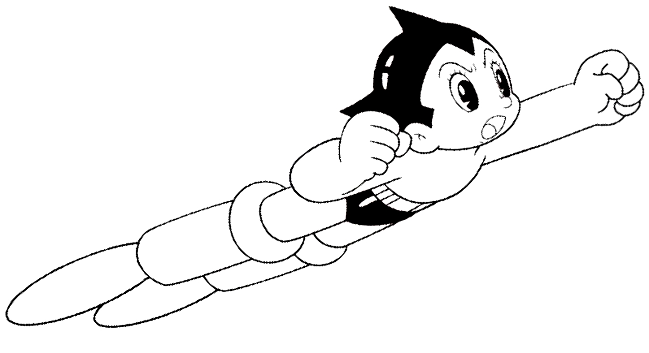 Dibujo de Astroboy en vuelo para imprimir y colorear