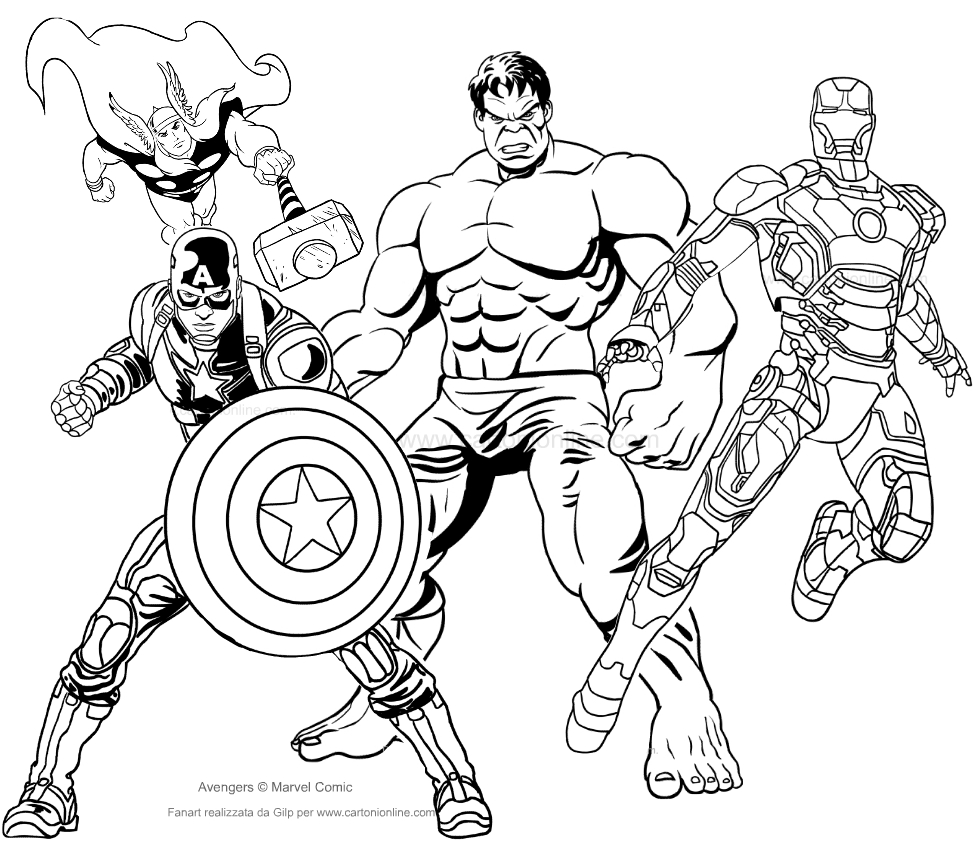 Dibujo de los Avengers para imprimir y colorear