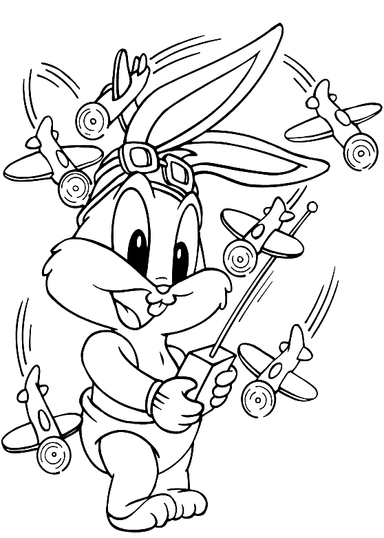 Dibujo de Beb Bugs Bunny jugando con aviones de control remoto (Baby Looney Tunes) para imprimir y colorear