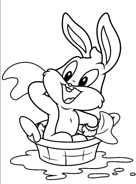 Dibujo de Beb Bugs Bunny se lava en la baera (Baby Looney Tunes) para imprimir y colorear