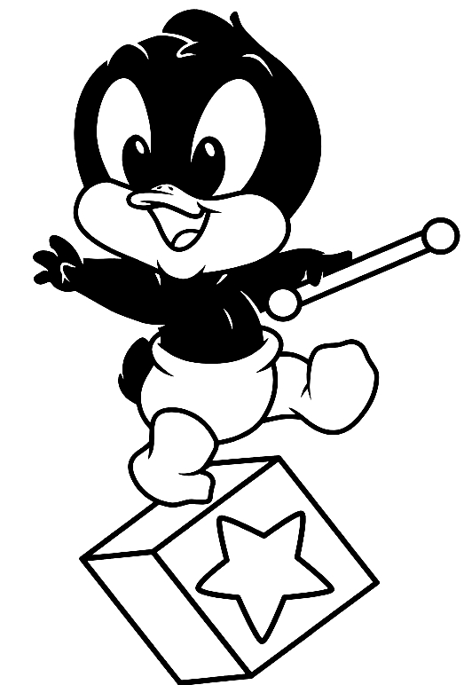 Dibujo de Beb Lucas equilibrado en el cubo de juguete (Baby Looney Tunes) para imprimir y colorear