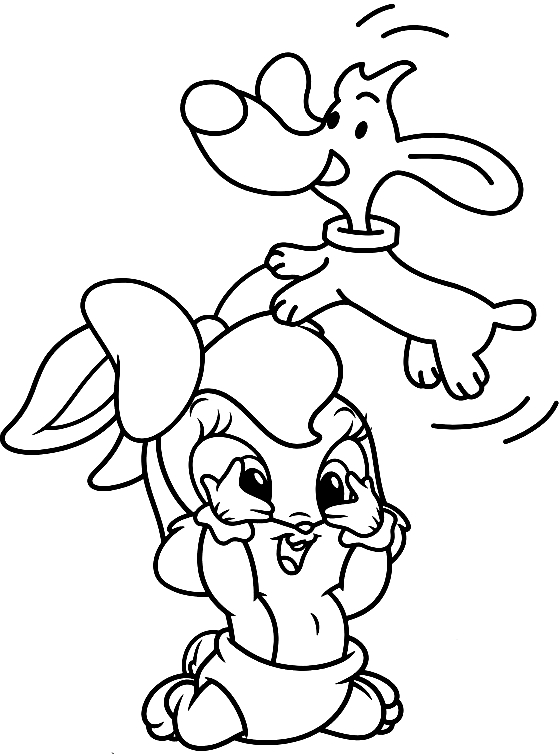 Dibujo de Beb Lola jugando con el perro dachshund (Baby Looney Tunes) para imprimir y colorear