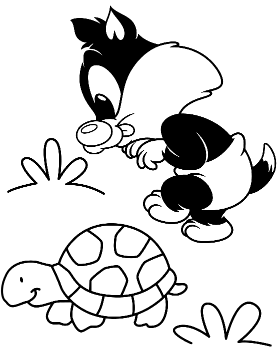 Dibujo de Beb Sylvester y la tortuga (Baby Looney Tunes) para imprimir y colorear