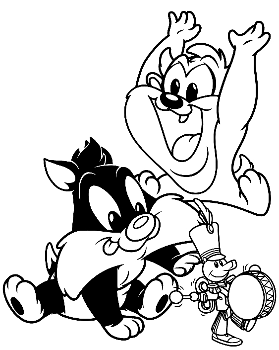 Dibujo de Beb Sylvester quien juega con Beb Taz (Baby Looney Tunes) para imprimir y colorear