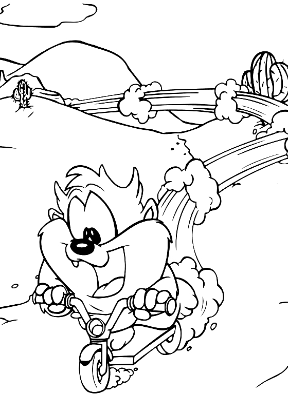 Dibujo de Beb Taz que corre en el scooter (Baby Looney Tunes) para imprimir y colorear