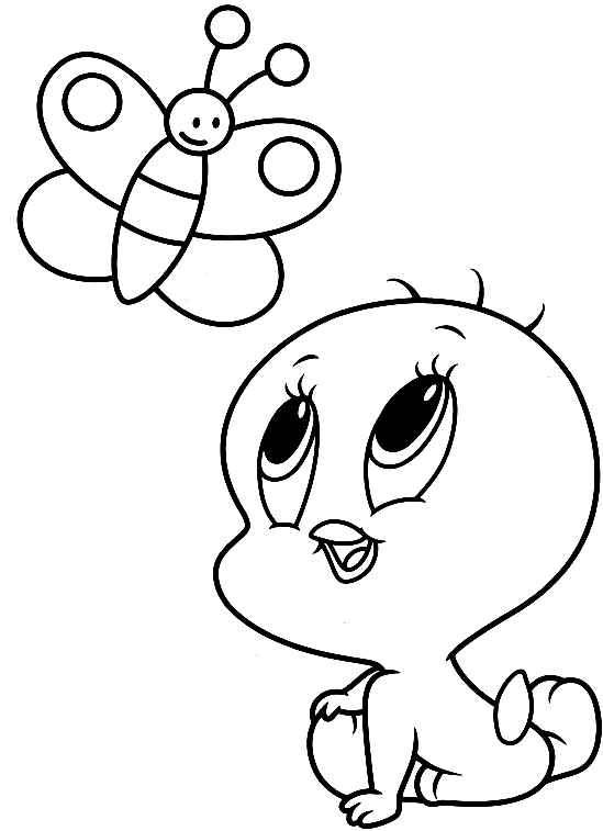 Dibujo de Beb Piolin  y la mariposa (Baby Looney Tunes) para imprimir y colorear