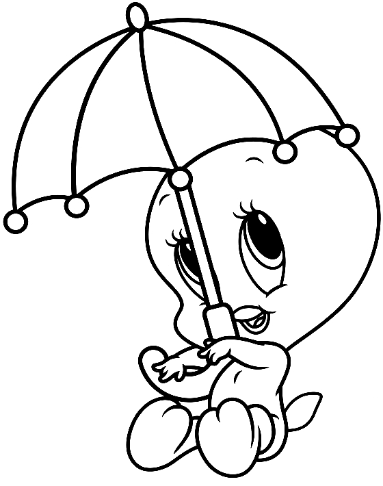 Dibujo de Beb Piolin  con el paraguas (Baby Looney Tunes) para imprimir y colorear