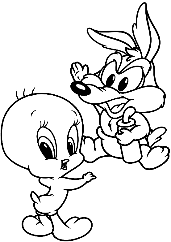 Dibujo de Beb Piolin  e Beb Wile Coyote que pelean (Baby Looney Tunes) para imprimir y colorear