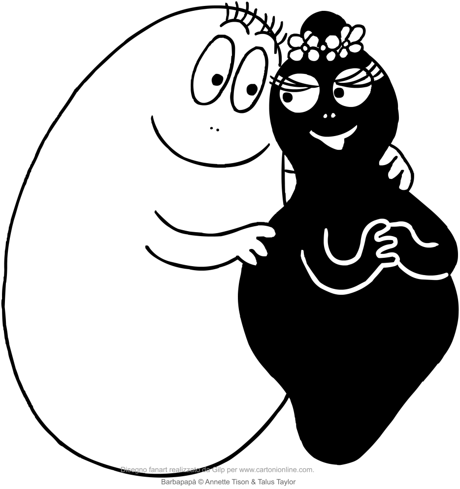 Dibujo de Barbapap e Barbamamma para imprimir y colorear